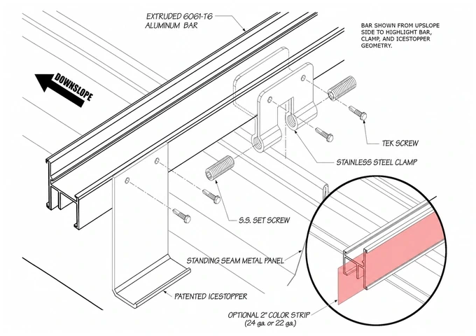 ColorBar standing seam clamp-mounted snow rail system